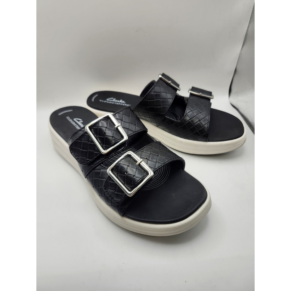 Clarks Cloudsteppers Drift Buckle Black Slides Women's Size 7.5 Adorable
